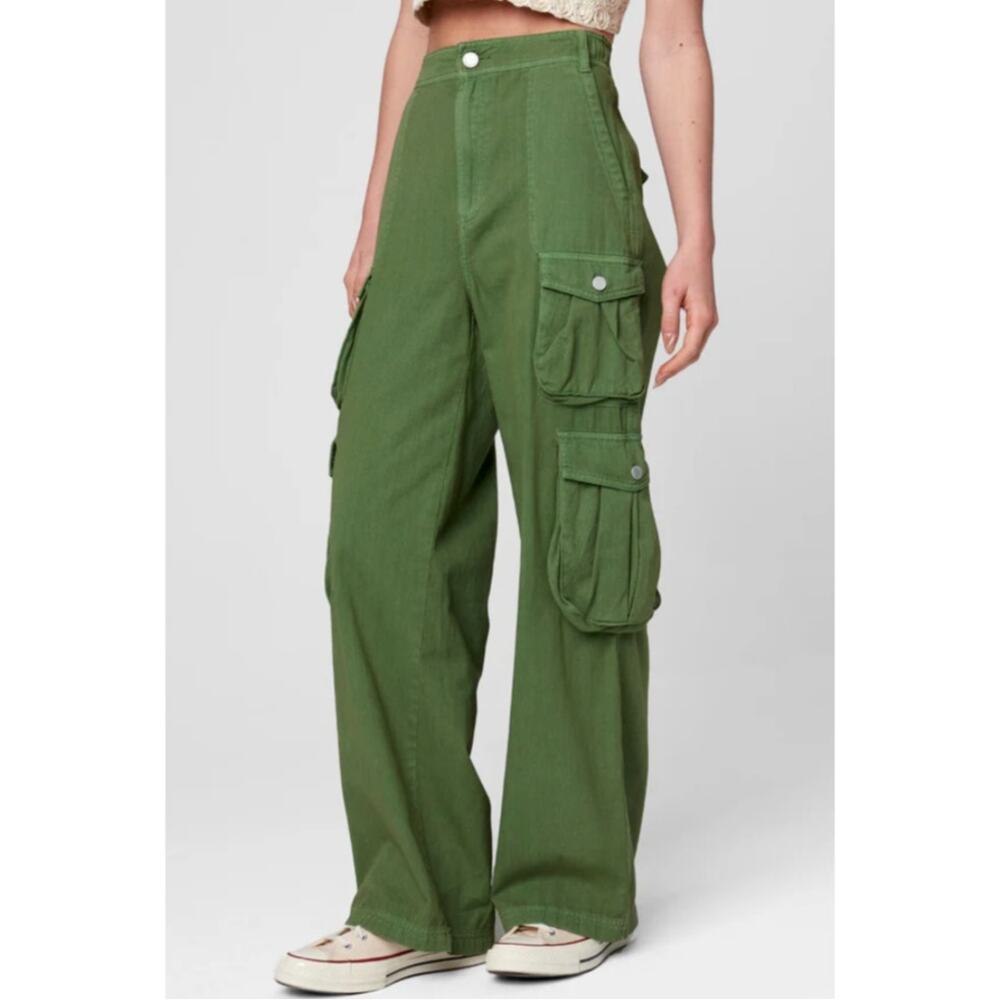 Blank NYC Cargo FRANKLIN Utility High Waist Wide Leg Pant Army Green L NWT $98